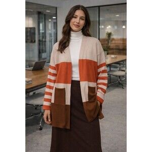 Ninexis Cardigan Womens M/L Multicolor Colorblock Boho Preppy Lagenlook Office